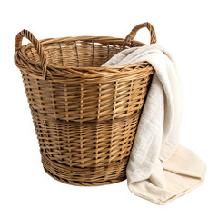 Watercolor Brown wicker laundry basket element isolated on transparent background