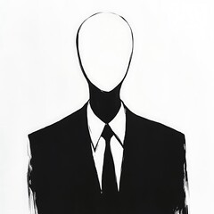 Abstract Figure in Suit with Featureless Face, Monochrome Art Depicting Professionalism and Anonymity.
