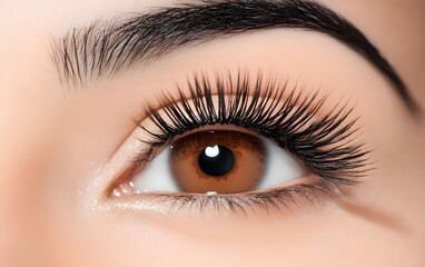 Obraz premium Closeup Brown Eye with Long Eyelashes Makeup Beauty
