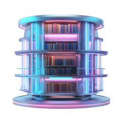 A Futuristic Anime Library with Glowing Floating Shelves Isolated on Transparent Background