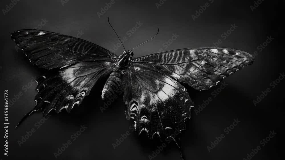 Poster a close-up image of a butterfly in monochrome tones