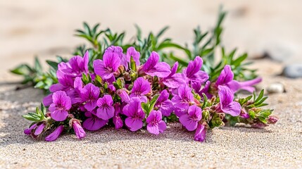 Vibrant Purple Flowers on Sandy Beach Summer Bloom