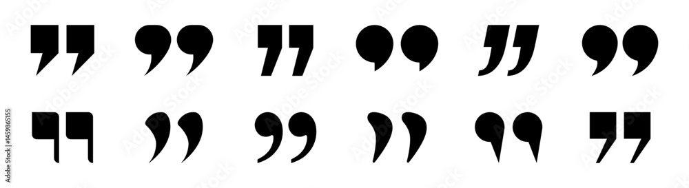 Fototapete Set of inverted commas icons in black color. Set of quotation mark for quote, text, symmetry, speech bubble vector silhouette.