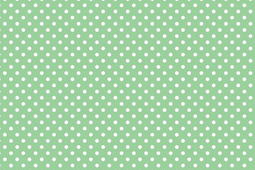White polka dot on a green background, Seamless white polka dot pattern on a green backdrop, Vector illustration 