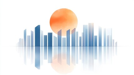 Fototapeta premium Cityscape Sunset Reflection: A Serene Urban Panorama