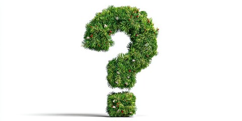 Festive Green Question Mark Surrounded by Pine and Fir Elements - A Unique Christmas Typography Design