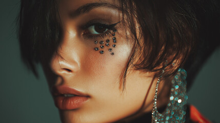 Portrait of a young woman, fashion photo, diamond tears