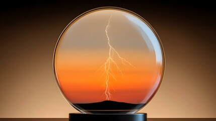 storm contained in a glass-like sphere hovering above a hill