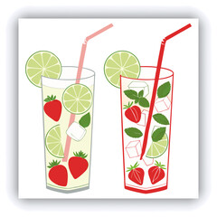 Banner image for design, web site. Watermelon drink in glasses and slices of watermelon on plate on light gray table background. Table top view with copy space