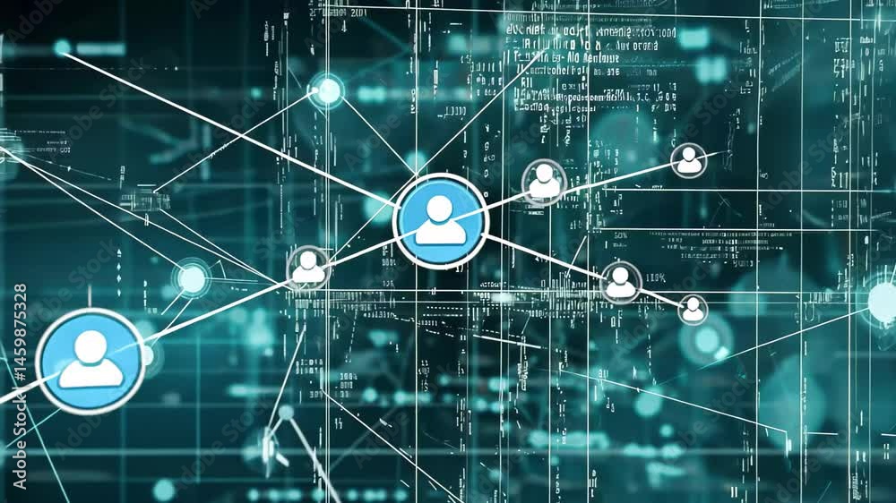 Poster connections and data processing in a digital network environment with futuristic elements, globe and