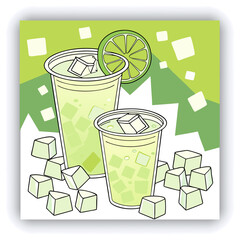 Banner image for design, web site. Watermelon drink in glasses and slices of watermelon on plate on light gray table background. Table top view with copy space