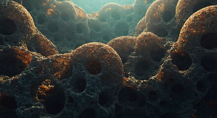 Textured Organic Structure with Holes Under Dim Light