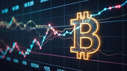 Glowing Bitcoin Symbol Overlays Dynamic Cryptocurrency Chart