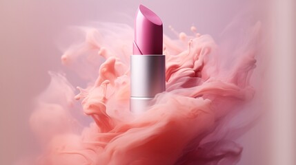 Lipstick Bullet in a Half-Twisted Position with a Soft, Blurred Smudge Beside It a?" A luxurious lipstick tube slightly twisted up, with a creamy smudge artistically placed next to it.