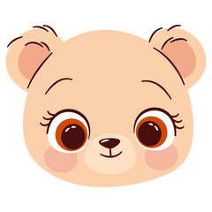 Flat vector illustration in cute cartoon children style. Bear face on white background . Vector illustration
