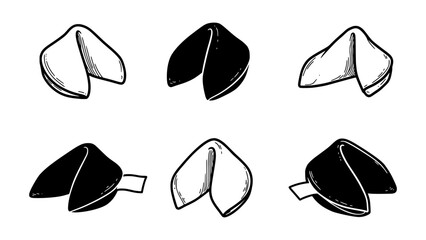 fortune cookie silhouette set, isolated background