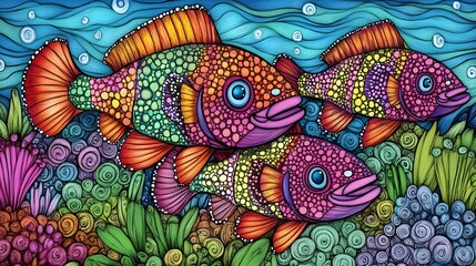 Fototapeta premium Vibrant Colorful Fish School Underwater Coral Reef