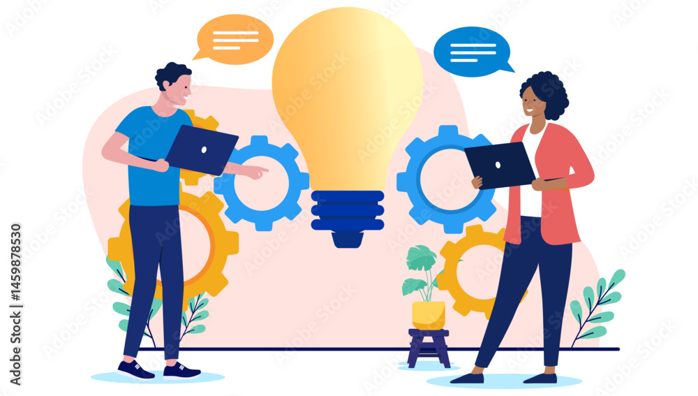 Aufkleber creative business work idea - two people coming up with business ideas and working on innovation pro