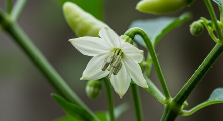 Fototapeta premium Delicate white pepper flower in full bloom against vibrant green foliage