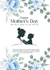 Happy Mother's Day Floral Greeting Card, Mother's Day Post with Watercolor Art, Elegant Mom and Child Silhouette Design, Floral Mother's Day Greeting Illustration, Sentimental Mother's Day Card Design