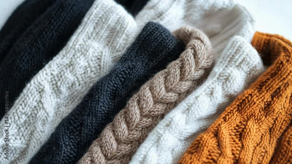 Poster A collection of colorful yarns in a neat pile, perfect for crafting and DIY projects