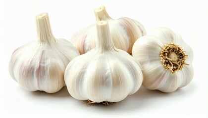 Fresh Garlic Bulbs Close Up White Background Food Photography
