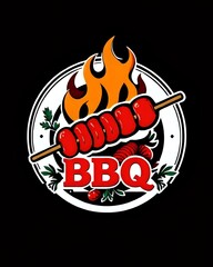 grilled meat on grill BBQ logo