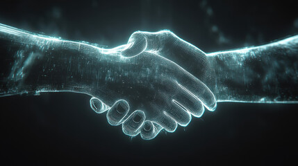 Digital Handshake Glowing Particles Dark Background Abstract Technology Concept