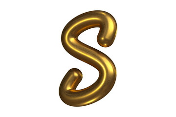 Golden 3D letter S with glossy and metallic texture, decorative and luxurious style. High quality 3D rendering.