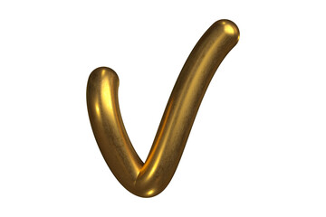 Tube lettering golden 3D letter V with glossy and metallic texture, decorative and luxurious style. High quality 3D rendering.