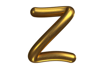 Highly detailed 3D rendering of letter Z with golden inflatable texture and precision-crafted curves for branding projects. High quality 3D rendering.