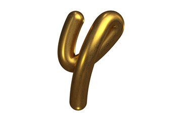 Tube font golden 3D letter Y with glossy and metallic texture, decorative and luxurious style. High quality 3D rendering.