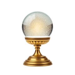 Decorative snow globe with golden base, filled with swirling snowflakes, creates magical and festive atmosphere