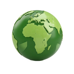 Green globe with focus on Africa and Europe, symbolizing environmental awareness and sustainability. glossy surface adds modern touch, highlighting global unity