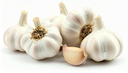 Fresh Garlic Bulbs Closeup Shot White Background Healthy Food Ingredient Cooking Recipe
