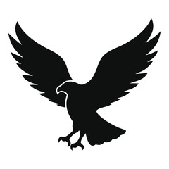 Fototapeta premium Black Eagle Silhouette Logo Icon, Flying Bird Symbol, Bold Hawk Graphic for Tattoo, Branding, Sports, Military, or Design