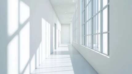Fototapeta premium Sunlit Modern Corridor: A Study in Architectural Light and Space