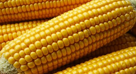 Detail of a vibrant corn on the cob, showcasing the golden kernels