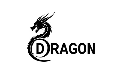 premium dragon logo vector, black and white