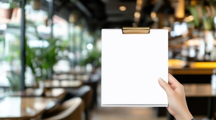Blank Menu Clipboard in a Blurred Cafe Background