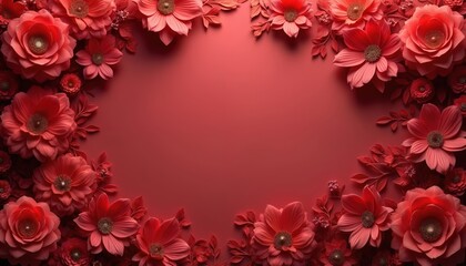 Obraz premium 3D rendering red floral wallpaper background design. Decorative flowers pattern create elegant backdrop. Floral arrangement for home decor. Floral design for advertising, invitations, greeting cards.