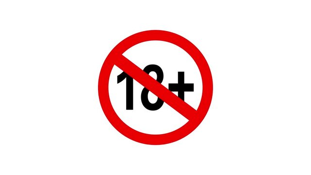 18 plus icon sign animation on dark background. Under 18 sign warning symbol. Over 18 only censored. eighteen age older. 4K animation