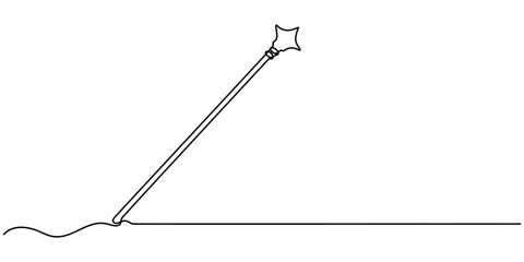 Magic stick one line continuous. Line art Magic Wand. Hand drawn vector art, Magic wand linear drawn continuous icon. Magic staff black one line vector icon, continuous line drawing of magic wand with