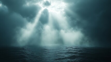 Light breaking through dense ocean storm high resolution photo