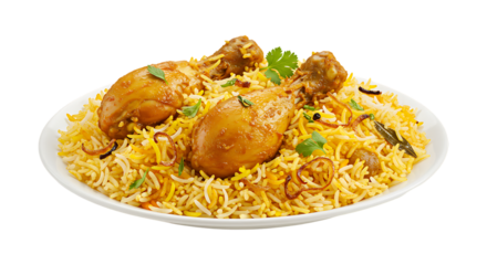 Yummy Chicken Biryani Plated on Transparent Background