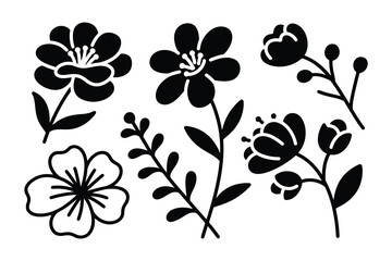 Stylized Black Flower Silhouettes Group