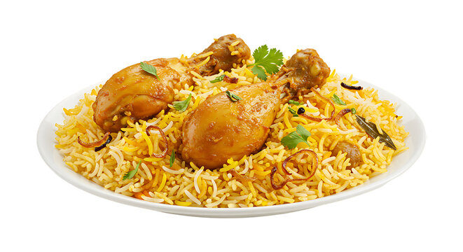 Yummy Chicken Biryani Plated on Transparent Background