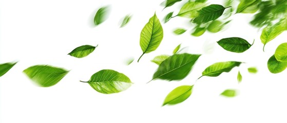Obraz premium Falling Green Leaves: A Breath of Fresh Air