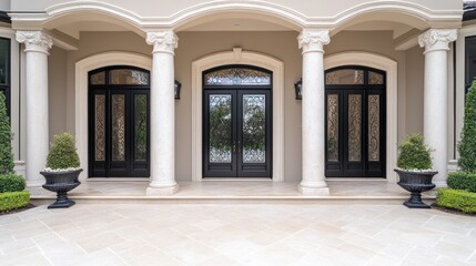 Fototapeta premium Elegant entryway of a large house with arched portico