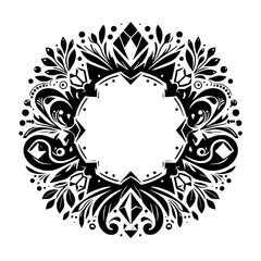 Elegant Geometric Floral Wreath in Black and White